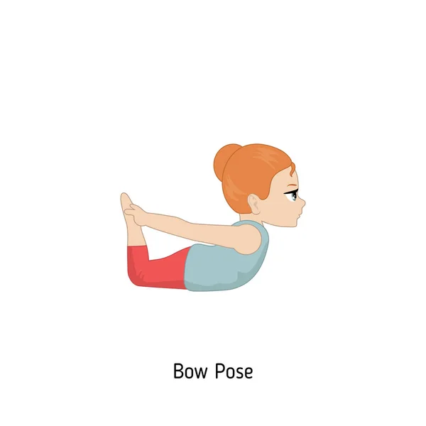 Kind Doen Yoga Bow Yoga Pose Cartoon Stijl Illustratie Geïsoleerd — Stockvector