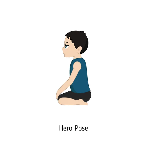 孩子做瑜伽 英雄瑜伽姿势 在白色背景上隔离的卡通风格插图 — 图库矢量图片