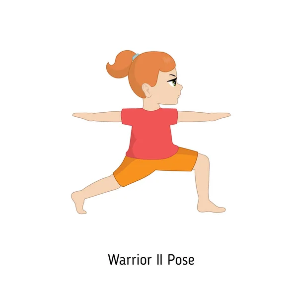 Kind Doen Yoga Warrior Twee Yoga Vormen Cartoon Stijl Illustratie — Stockvector