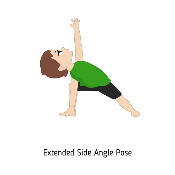 Kind Beim Yoga Verlängerte Seitenwinkel Yoga Pose Cartoon Stil Illustration — Stockvektor