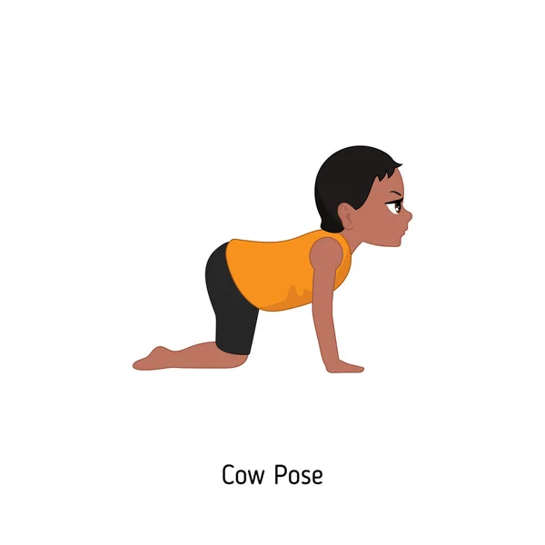Kind Doen Yoga Koe Yoga Pose Cartoon Stijl Illustratie Geïsoleerd — Stockvector