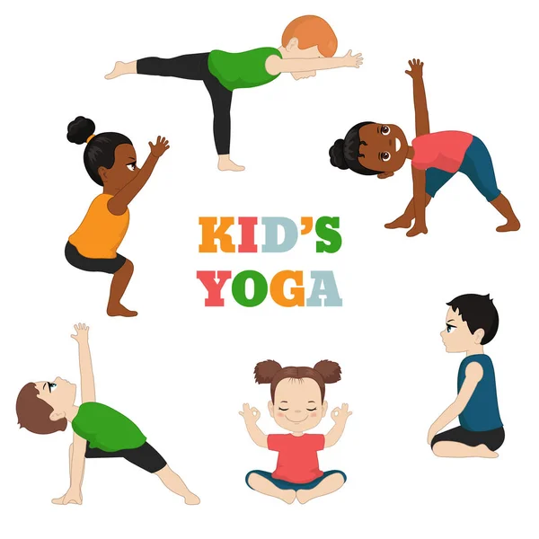 Set Yoga Bambini Uno Stile Vita Sano Illustrazione Stile Cartone — Vettoriale Stock
