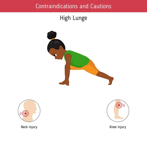 Infografías Pose Yoga Contraindicaciones High Lunge Yoga Pose Ilustración Estilo — Vector de stock