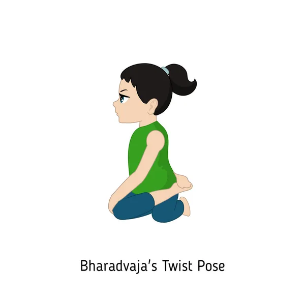 Criança Fazer Ioga Torcer Yoga Pose Desenhos Animados Ilustração Estilo —  Vetores de Stock