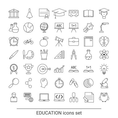 Eğitim simgeler. Web, akıllı telefon uygulama ets kullanmak için eğitim, okul ve üniversite elemanları.