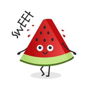 Yaz meyve. Vektör karpuz noktalı. Sevimli çizgi film karakterleri.
