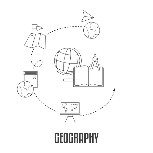 Konsep Desain Subyek Sekolah Geografi Latar Belakang Dengan Ikon Pendidikan - Stok Vektor