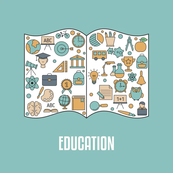 Bildungsdesign Konzept Mit Bildungs Schul Und Universitätssymbolen Zurück Zur Schule — Stockvektor