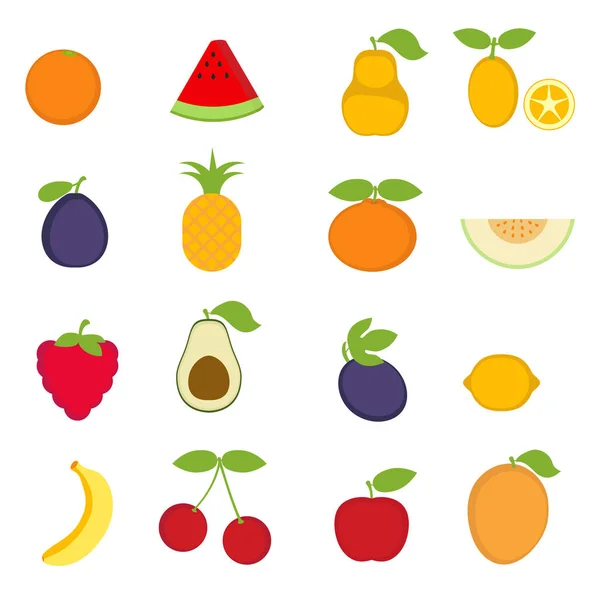 カラフルな漫画フルーツ アイコンのセットです 新鮮な果物 — ストックベクタ