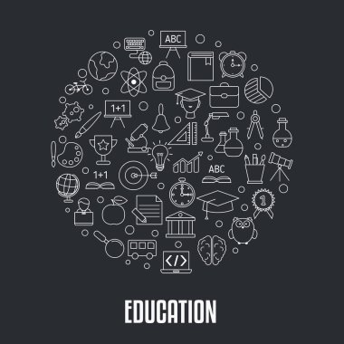 Eğitim tasarım konsepti ile eğitim, okul ve üniversite kutsal kişilerin resmi. Okula dönüş. Siyah arka plan.