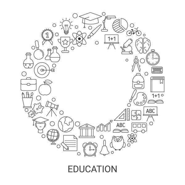 Concepto Diseño Educativo Con Iconos Educativos Escolares Universitarios Volver Escuela — Vector de stock