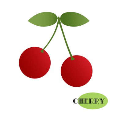 Yaz meyve. Vektör noktalı kiraz. Beyaz arka plan.