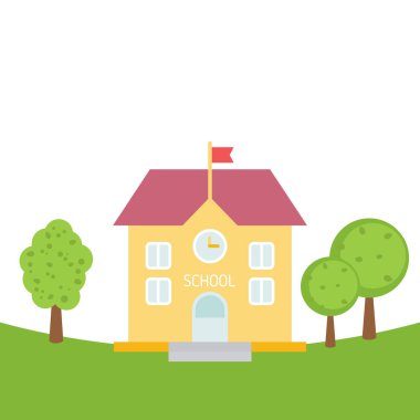 Okul binası içinde düz stil. Geri okul konsept illüstrasyon.