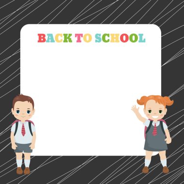 Çocuklarla Tema okul için geri. Karikatür tarzı illüstrasyon.