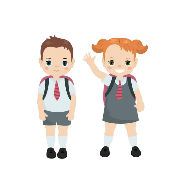 Glückliche Schulkinder Zurück Zur Schule Junge Und Mädchen Schuluniform — Stockvektor