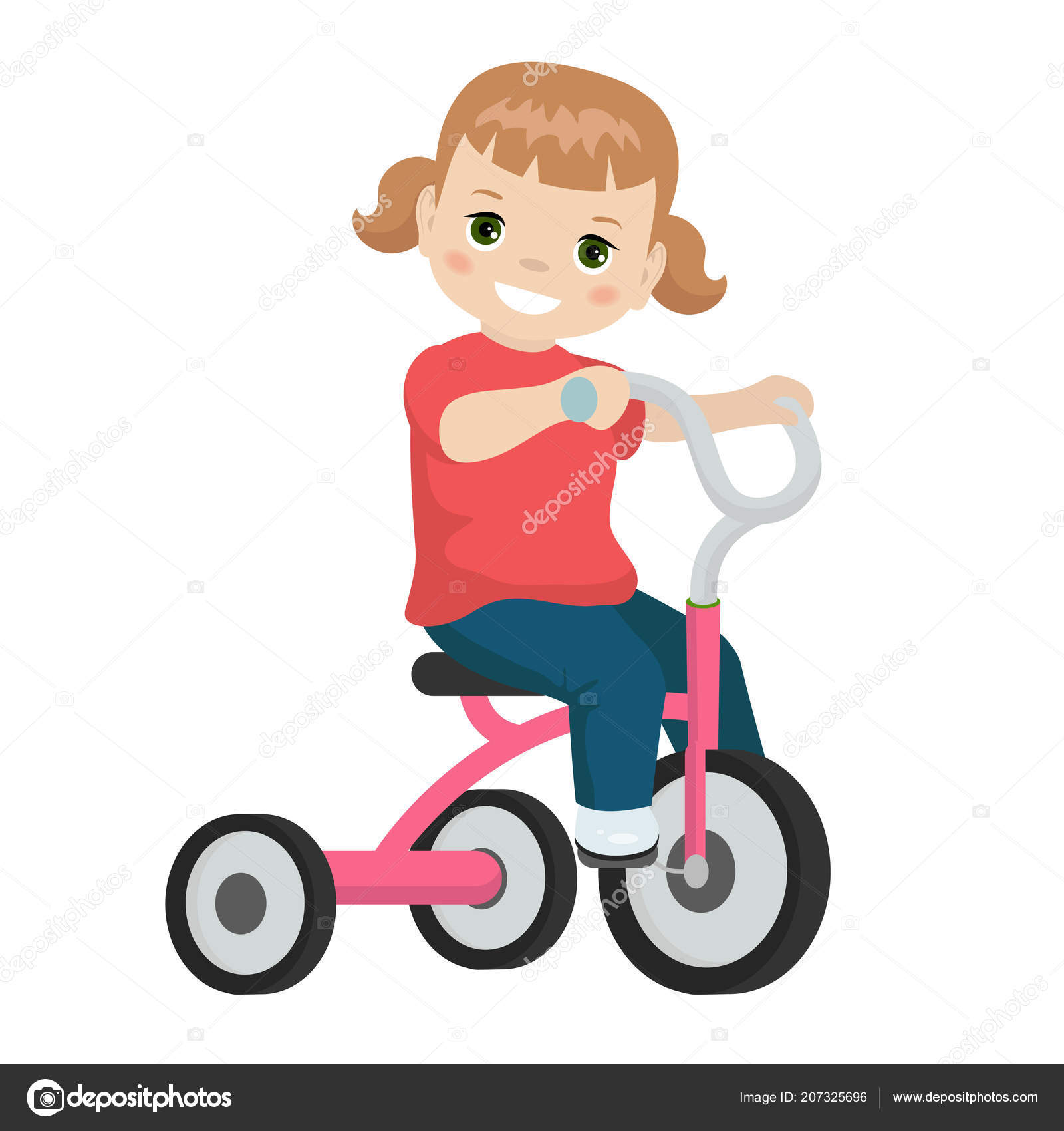 Little Girl Riding Tricycle Cartoon Style Illustration Stock Vector