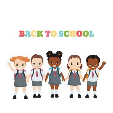 Mutlu okul çocukları. Okula dönüş. Beyaz arka plan