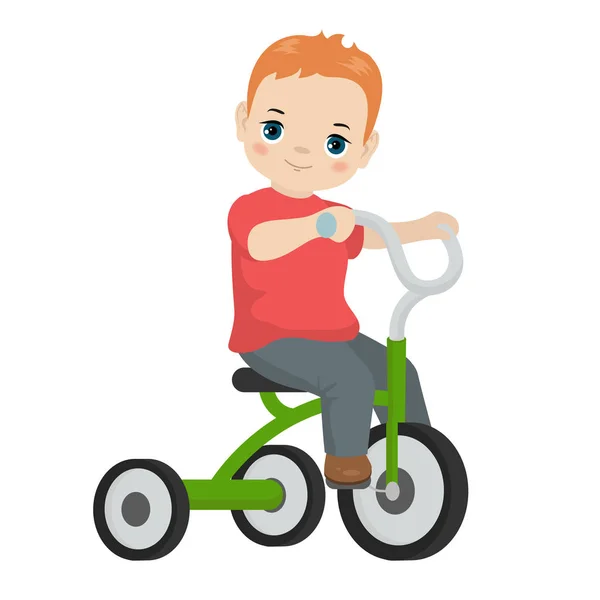 Rapazinho Andar Triciclo Desenhos Animados Ilustração Estilo — Vetor de Stock