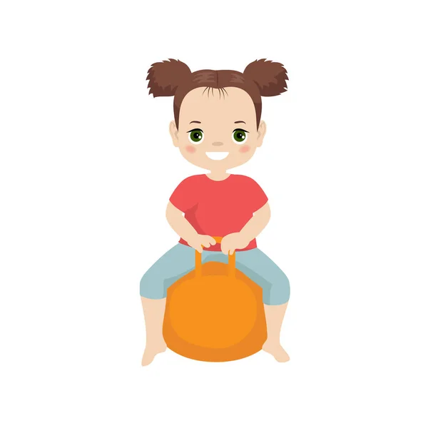 Fille Rebondissant Sur Boule Trémie Illustration Style Dessin Animé — Image vectorielle