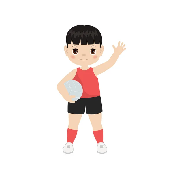 Niño Jugando Voleibol Ilustración Estilo Dibujos Animados Aislada Sobre Fondo — Archivo Imágenes Vectoriales