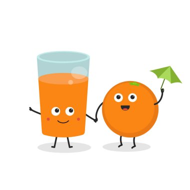 Sonsuza kadar en iyi arkadaş. Portakal suyu ile gülümseyen sevimli çizgi.
