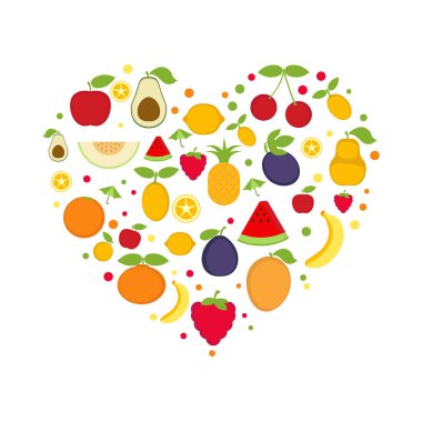 Arka plan ile karikatür meyve simgeler. Tasarım kartı.