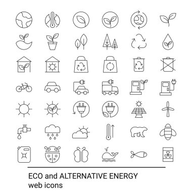 Yeşil,? cology ve çevre Icon set. İnce çizgi kontur sembolleri.