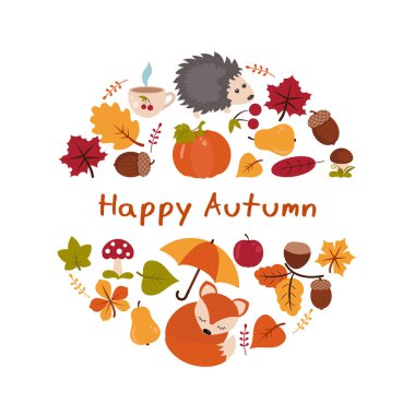 Sonbahar elemanları ile vektör arka plan. Mutlu sonbahar ve hasat.