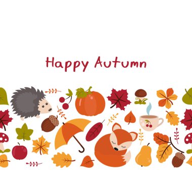 Sonbahar elemanları ile vektör arka plan. Mutlu sonbahar ve hasat.