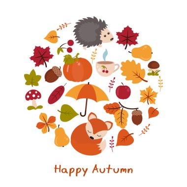 Sonbahar elemanları ile vektör arka plan. Mutlu sonbahar ve hasat.