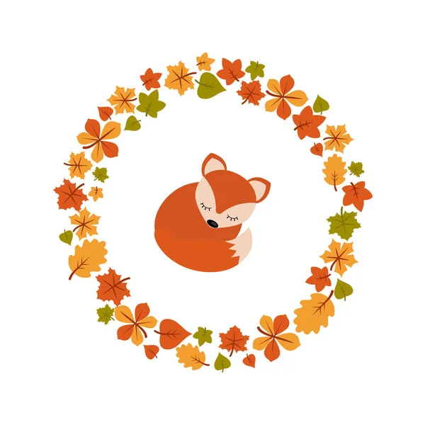 Vektor Podzimní Pozadí Roztomilý Fox Pohlednice Hello Podzimu — Stockový vektor
