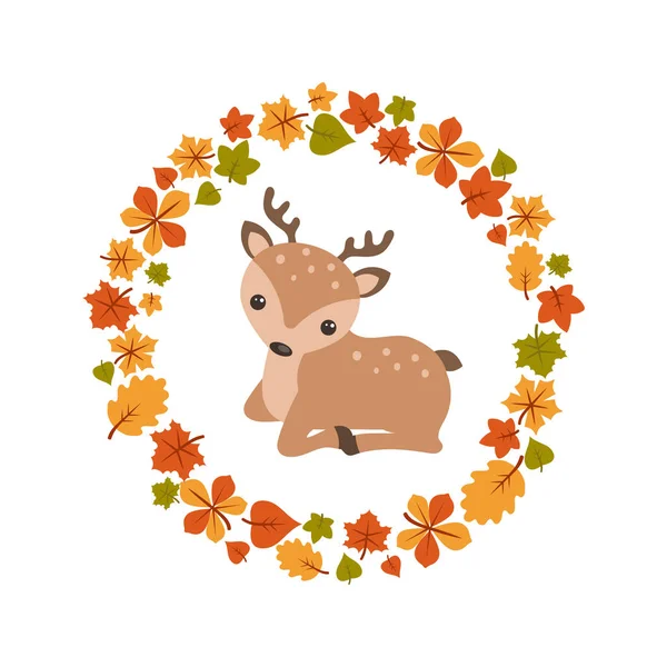 Vector Autumn Background Cute Deer Postcard Hello Autumn — Stock Vector