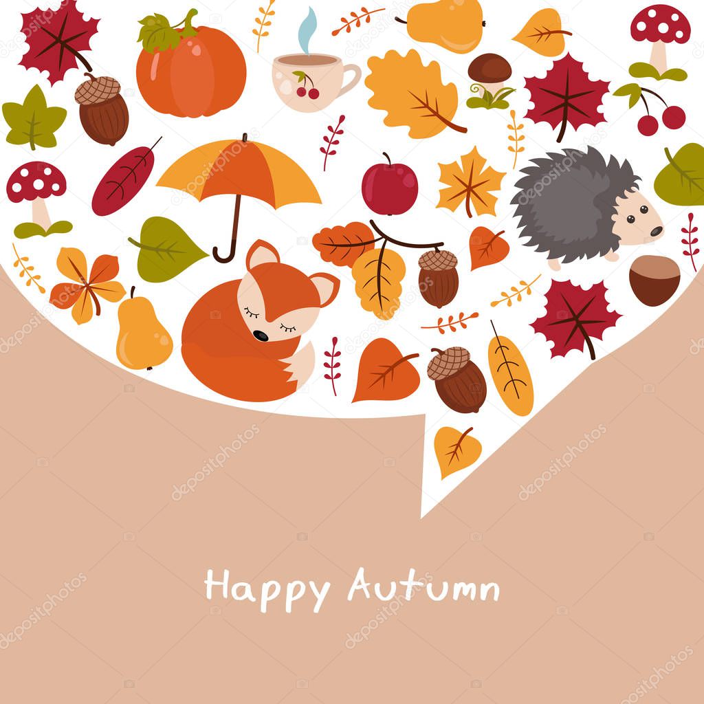 Vector background with autumn elements. Happy autumn and harvest.