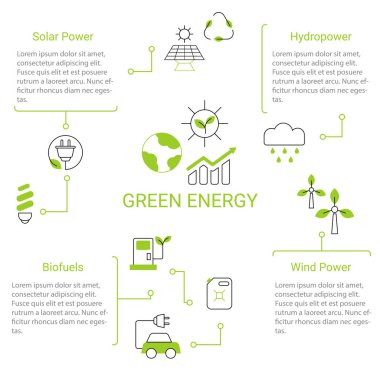 Sunu yeşil enerji Infographic şablonu. İzole vektör çizim.