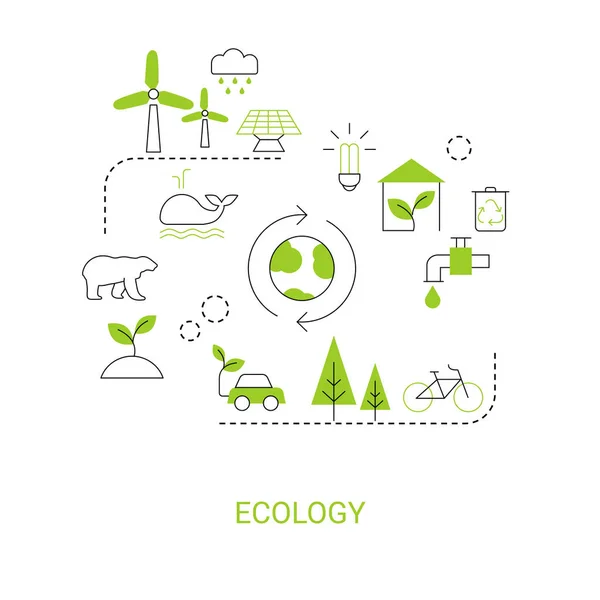 Concepto Ecología Fondo Blanco Con Iconos Ecología — Archivo Imágenes Vectoriales