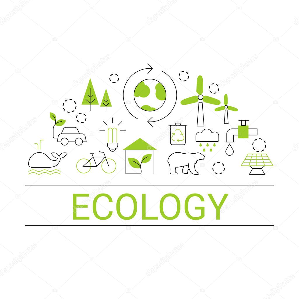 Ecology concept. White background with ecology icons.