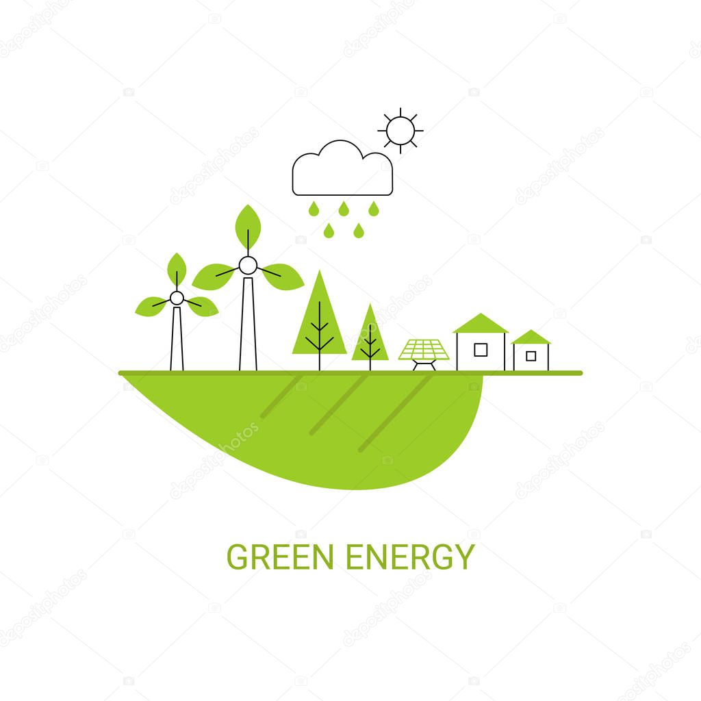 Green energy concept. Background with ecology icons.