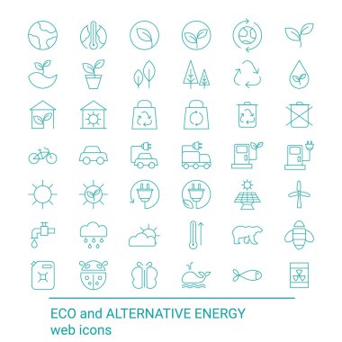 Yeşil,? cology ve çevre Icon set. İnce çizgi kontur sembolleri.