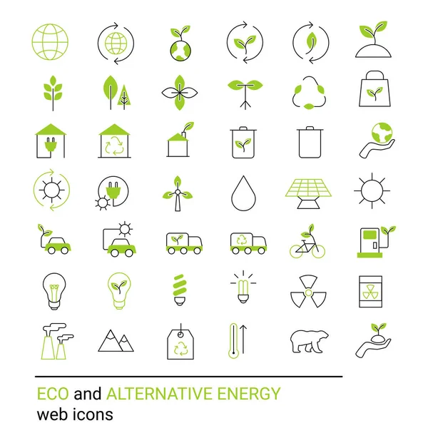 Conjunto Ícones Verdes Ecológicos Ambientais —  Vetores de Stock