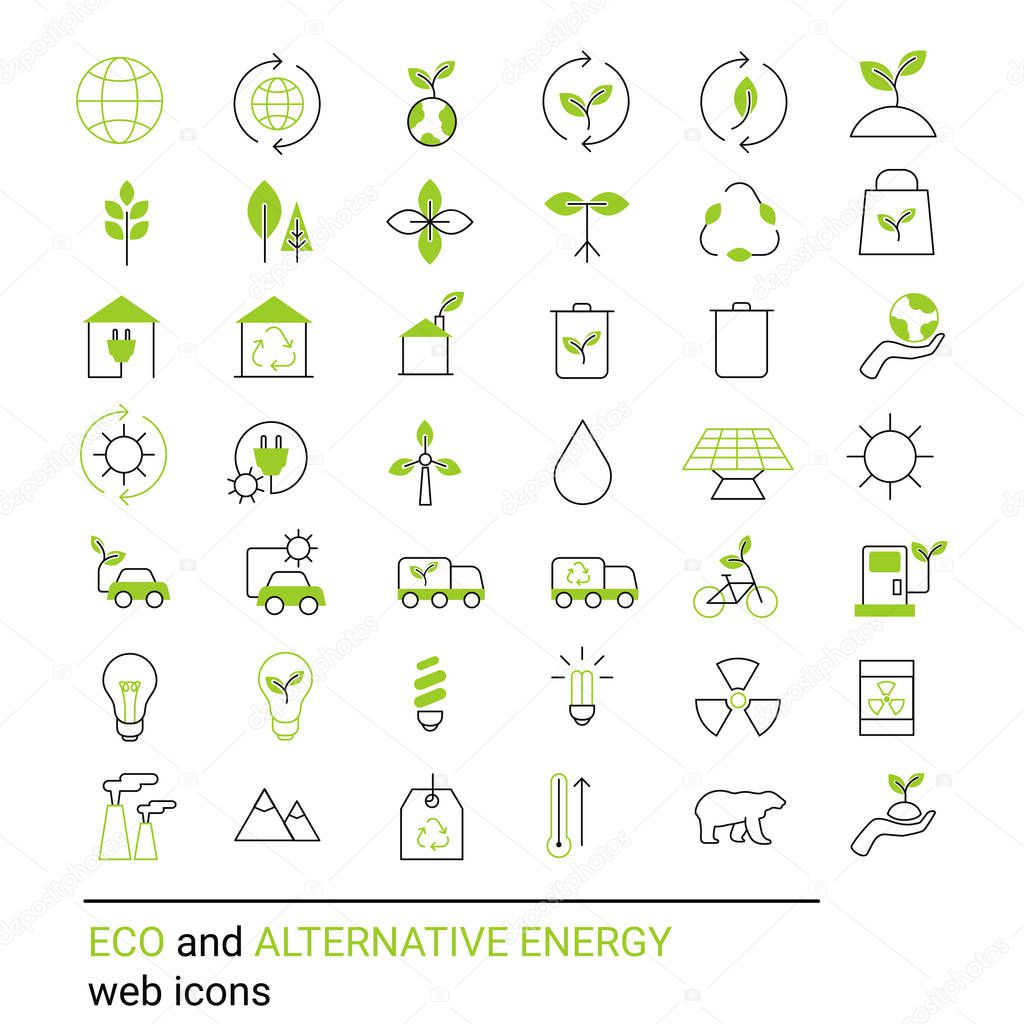 Green, ?cology and environment icon set. Wh