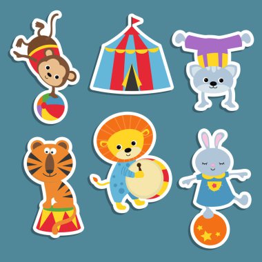 Sirk tema. Sirk hayvanlarına ve sanatçılar ile farklı eylemler kümesi. Maymun, kaplan, kedi, aslan, tavşan içerir.