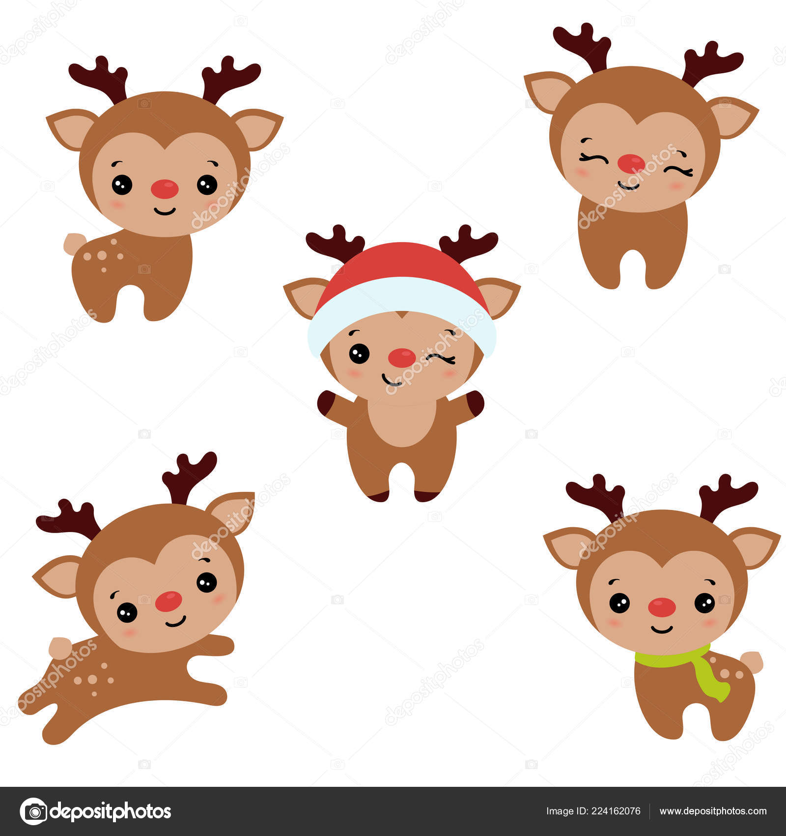 Set Cute Cartoon Reindeer Christmas Theme Stock Vector Image by ©NinaMunha  #224162076