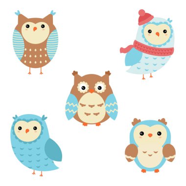 Sevimli çizgi baykuş kümesi. Noel Tema.