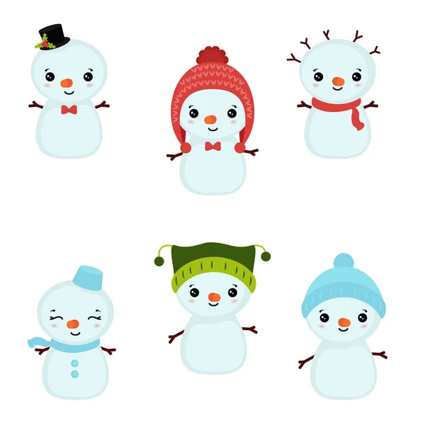 Set Winter Holidays Snowman Christmas Theme — Stock Vector