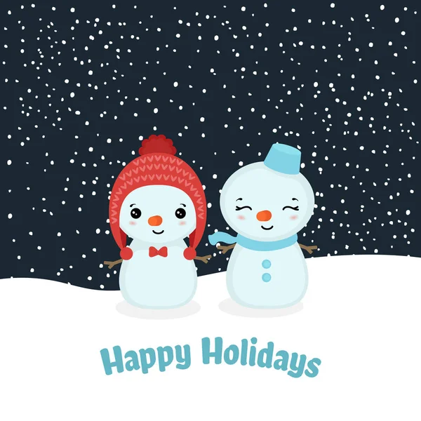 Merry Christmas Card Snowman Vector Illustration — Stock Vector