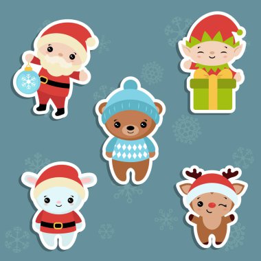 Sevimli çizgi karakter kümesi. Noel Tema.