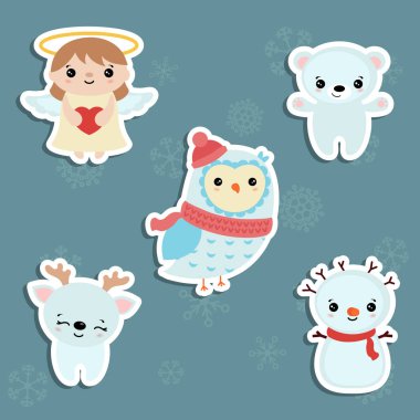 Sevimli çizgi karakter kümesi. Noel Tema.