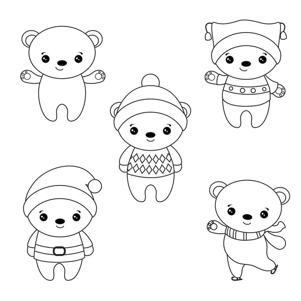 かわいい漫画のクマのセットです 塗り絵 — ストックベクタ