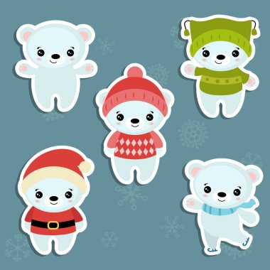 Sevimli çizgi kutup ayısı kümesi. Noel Tema.