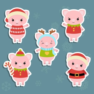 Sevimli çizgi domuz kümesi. Noel Tema.